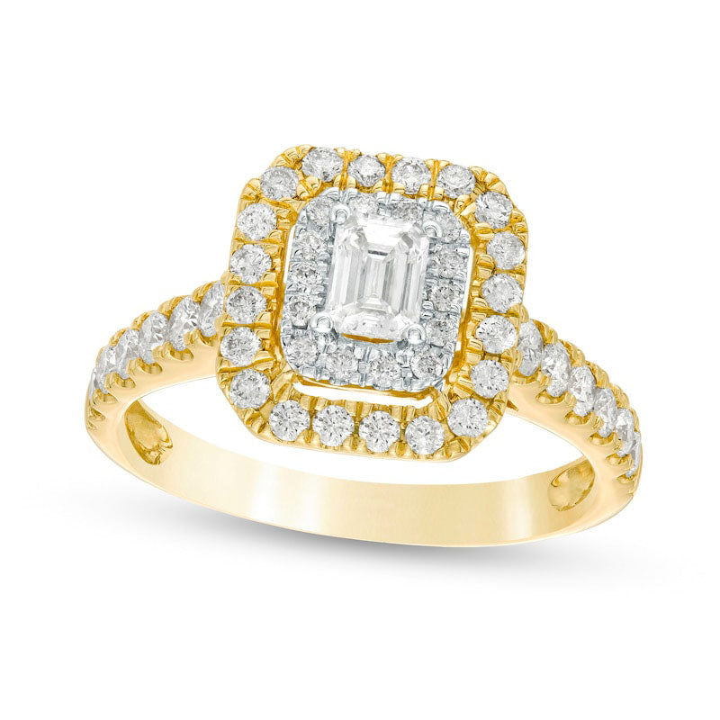 Image of ID 1 10 CT TW Emerald-Cut Natural Diamond Double Frame Engagement Ring in Solid 14K Gold