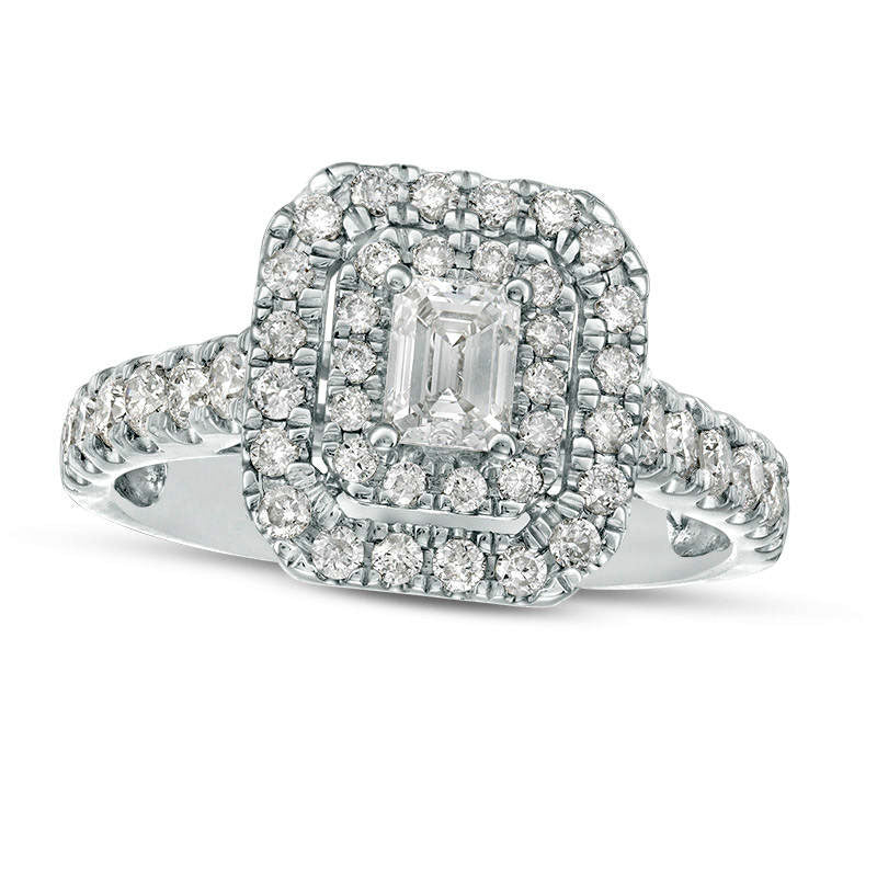Image of ID 1 10 CT TW Emerald-Cut Natural Diamond Double Frame Engagement Ring in Solid 14K White Gold