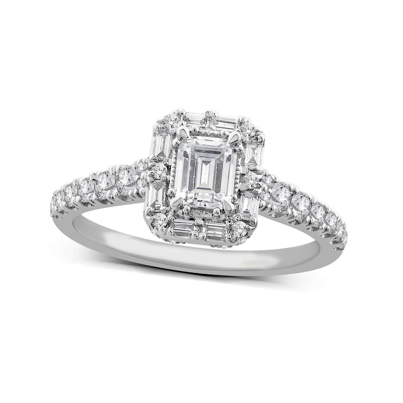 Image of ID 1 10 CT TW Emerald-Cut Natural Diamond Frame Antique Vintage-Style Engagement Ring in Solid 14K White Gold
