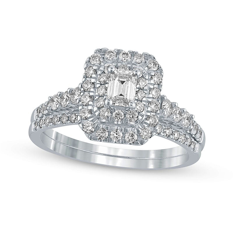 Image of ID 1 10 CT TW Emerald-Cut Natural Diamond Frame Bridal Engagement Ring Set in Solid 10K White Gold
