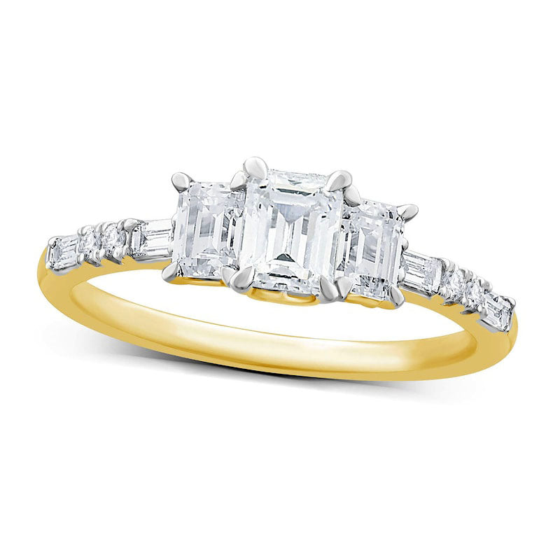 Image of ID 1 10 CT TW Emerald-Cut Natural Diamond Three Stone Engagement Ring in Solid 14K Gold