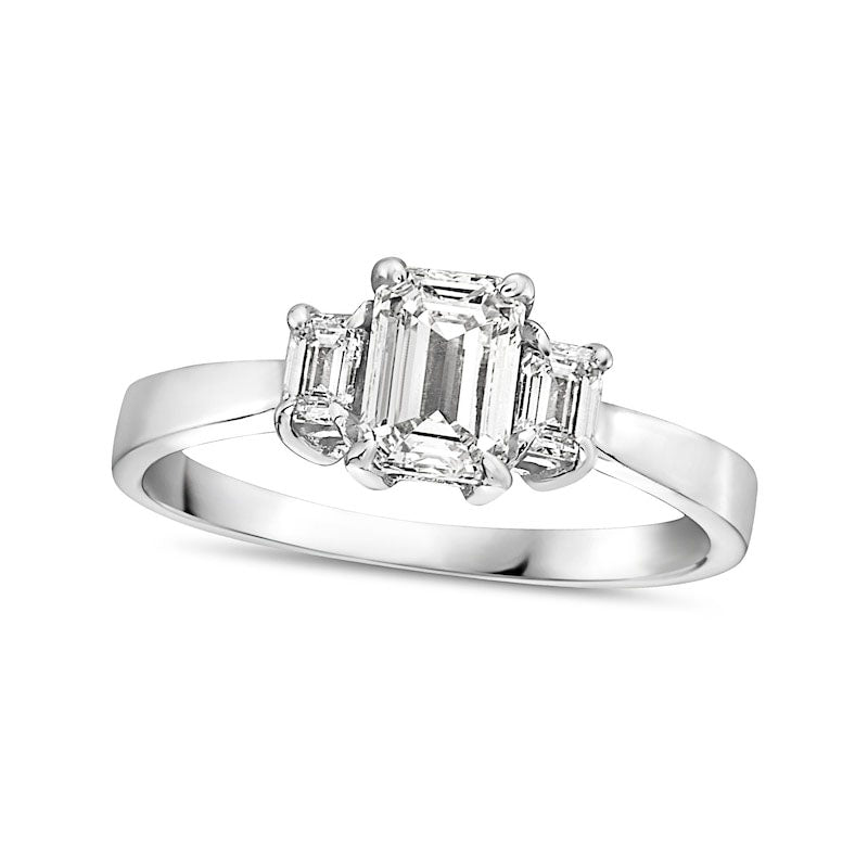 Image of ID 1 10 CT TW Emerald-Cut Natural Diamond Three Stone Engagement Ring in Solid 14K White Gold