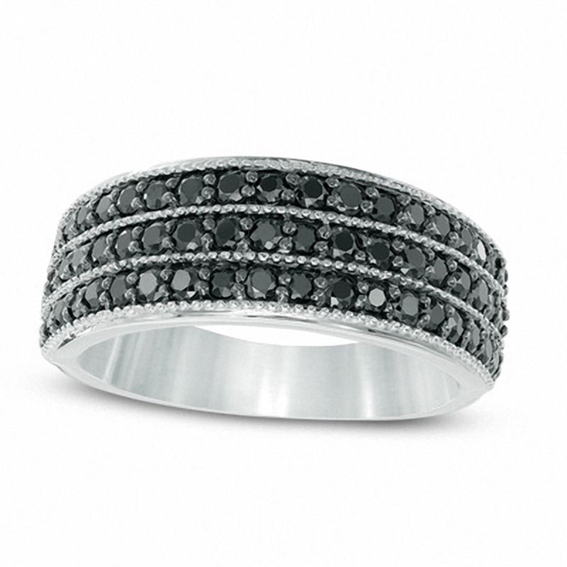 Image of ID 1 10 CT TW Enhanced Black Natural Diamond Three Row Ring in Sterling Silver