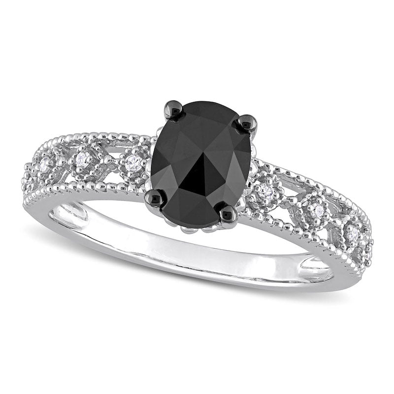 Image of ID 1 10 CT TW Enhanced Black and White Natural Diamond Antique Vintage-Style Engagement Ring in Solid 10K White Gold