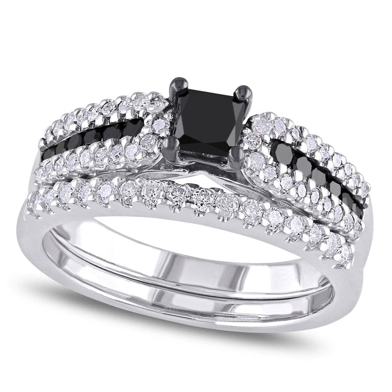 Image of ID 1 10 CT TW Enhanced Black and White Natural Diamond Bridal Engagement Ring Set in Sterling Silver