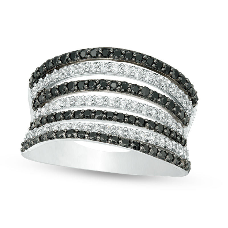 Image of ID 1 10 CT TW Enhanced Black and White Natural Diamond Convex Split Multi-Row Ring in Sterling Silver
