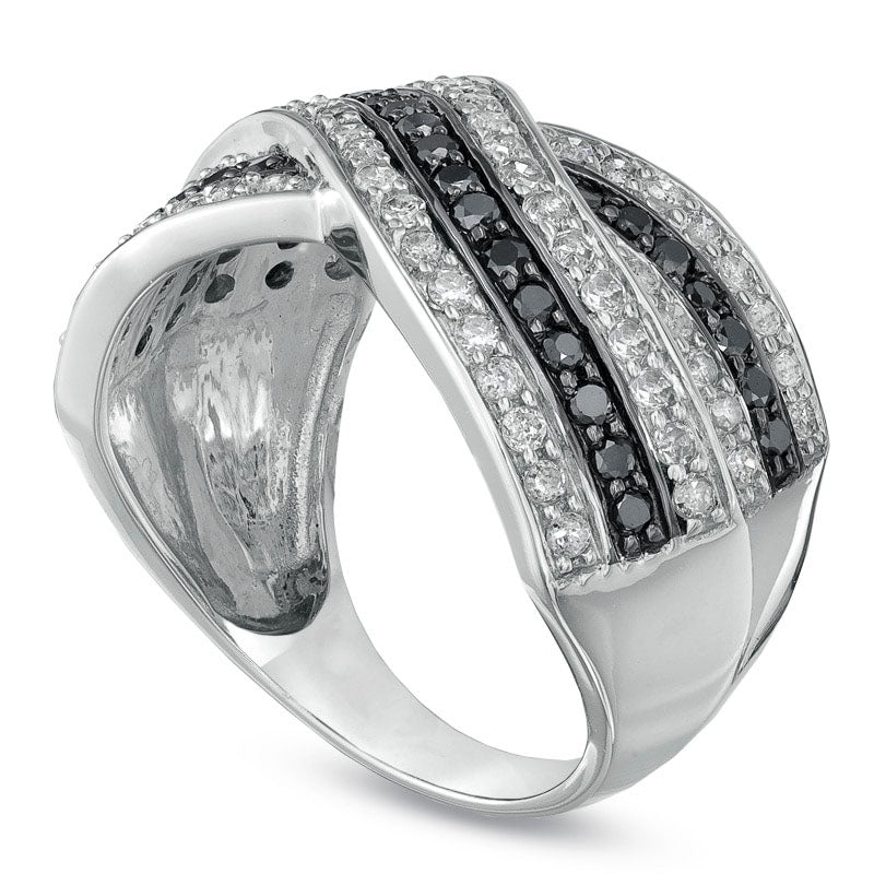 Image of ID 1 10 CT TW Enhanced Black and White Natural Diamond Crossover Band in Solid 10K White Gold