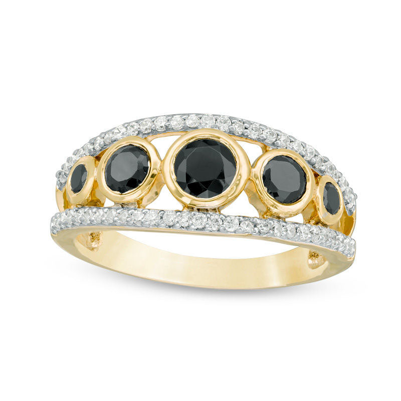 Image of ID 1 10 CT TW Enhanced Black and White Natural Diamond Five Stone Ring in Solid 10K Yellow Gold