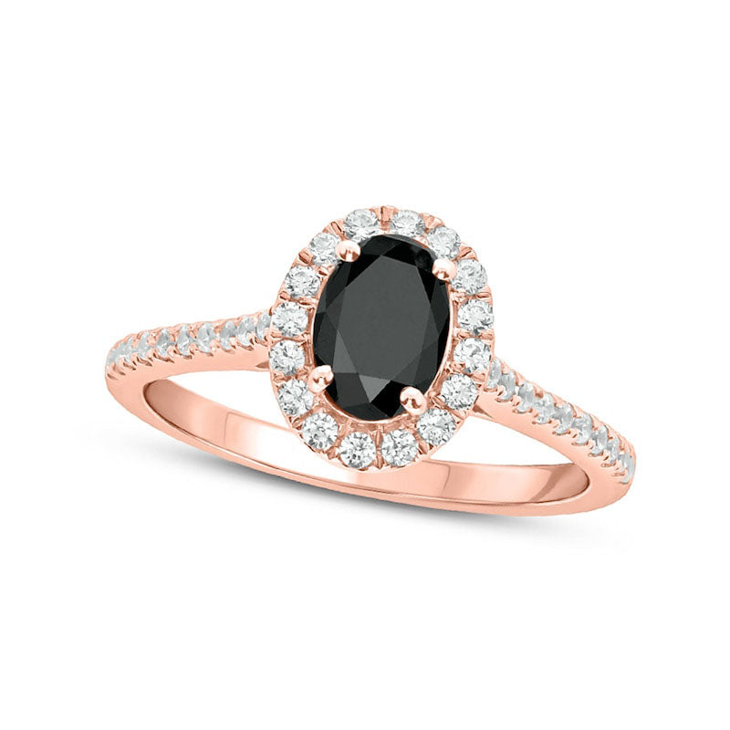 Image of ID 1 10 CT TW Enhanced Black and White Oval Natural Diamond Frame Engagement Ring in Solid 10K Rose Gold