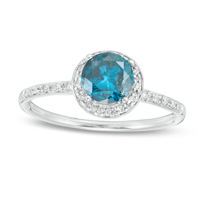 Image of ID 1 10 CT TW Enhanced Blue and White Natural Diamond Frame Engagement Ring in Solid 14K White Gold