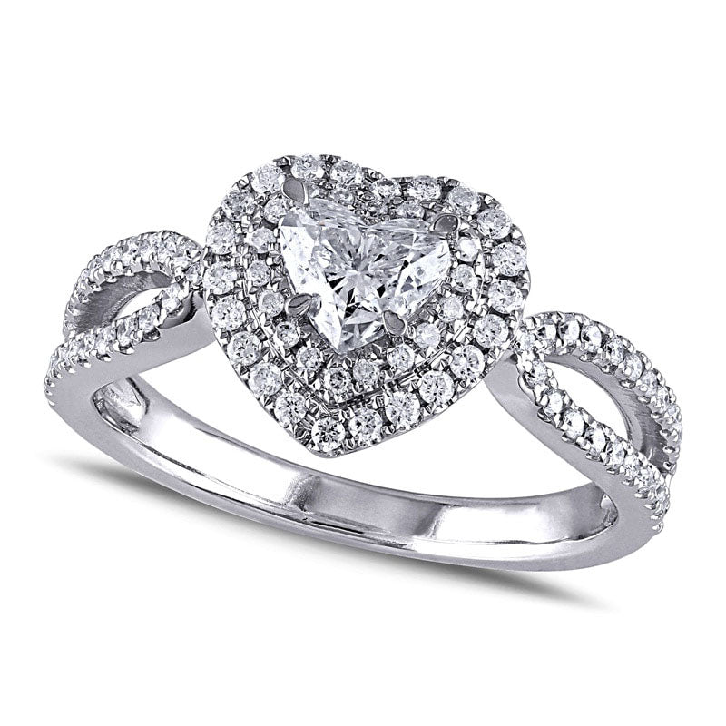 Image of ID 1 10 CT TW Heart-Shaped Natural Diamond Double Frame Split Shank Engagement Ring in Solid 14K White Gold