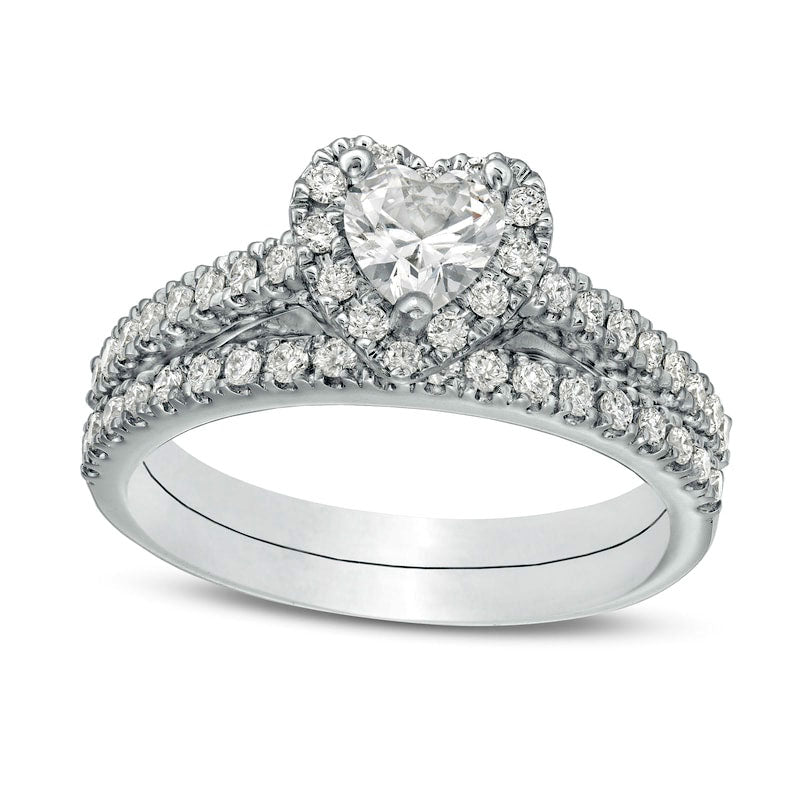Image of ID 1 10 CT TW Heart-Shaped Natural Diamond Frame Bridal Engagement Ring Set in Solid 14K White Gold