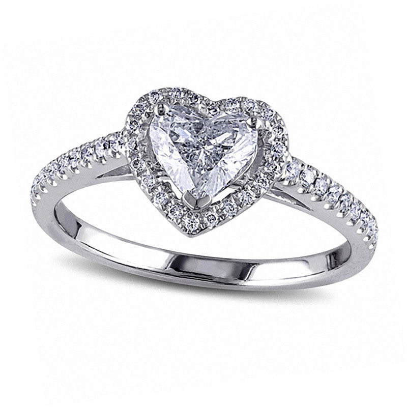 Image of ID 1 10 CT TW Heart-Shaped Natural Diamond Frame Ring in Solid 14K White Gold