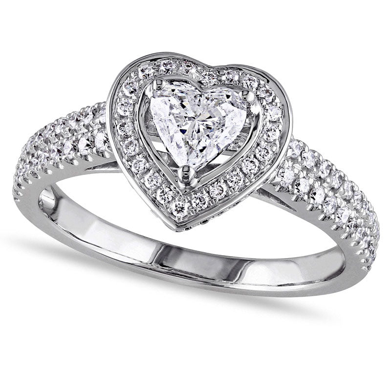 Image of ID 1 10 CT TW Heart-Shaped Natural Diamond Framed Double Row Engagement Ring in Solid 14K White Gold