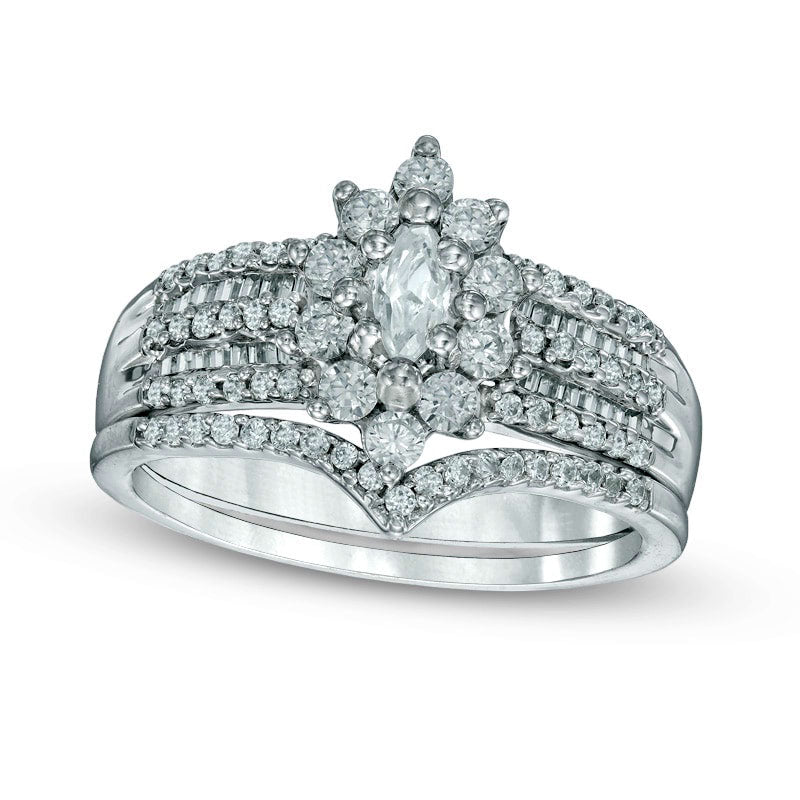 Image of ID 1 10 CT TW Marquise Natural Diamond Frame Bridal Engagement Ring Set in Solid 10K White Gold