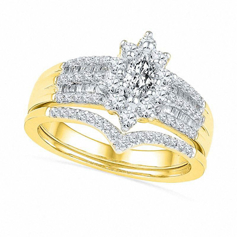 Image of ID 1 10 CT TW Marquise Natural Diamond Frame Bridal Engagement Ring Set in Solid 10K Yellow Gold