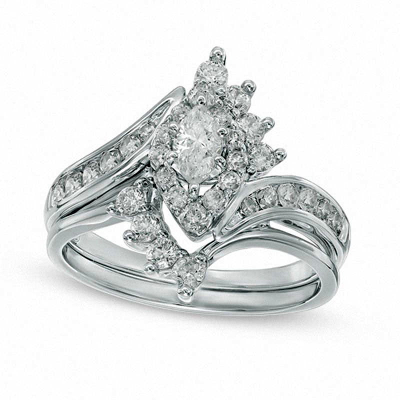 Image of ID 1 10 CT TW Marquise Natural Diamond Frame Bridal Engagement Ring Set in Solid 14K White Gold