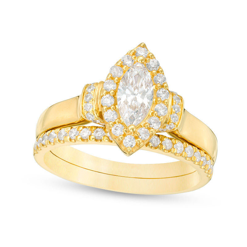Image of ID 1 10 CT TW Marquise Natural Diamond Frame Collar Bridal Engagement Ring Set in Solid 14K Gold