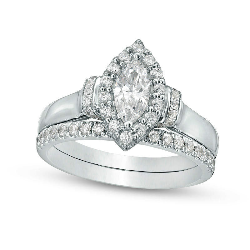 Image of ID 1 10 CT TW Marquise Natural Diamond Frame Collar Bridal Engagement Ring Set in Solid 14K White Gold