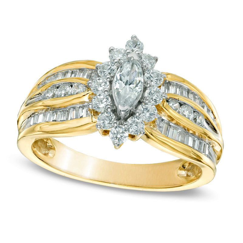 Image of ID 1 10 CT TW Marquise Natural Diamond Frame Engagement Ring in Solid 10K Yellow Gold