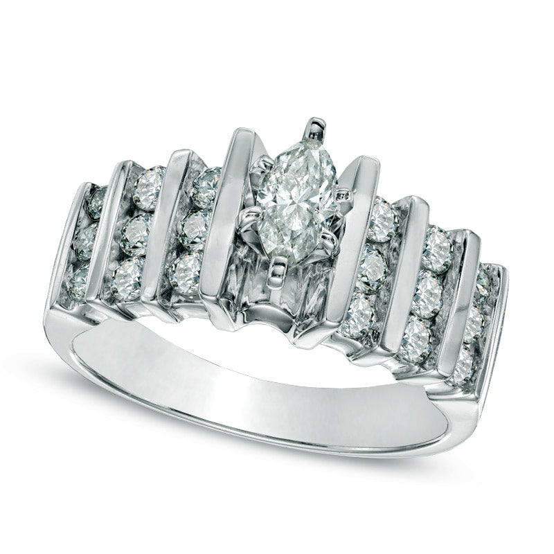 Image of ID 1 10 CT TW Marquise Natural Diamond Multi-Row Engagement Ring in Solid 14K White Gold