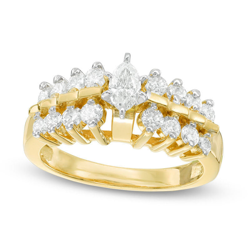 Image of ID 1 10 CT TW Marquise Natural Diamond Two Row Engagement Ring in Solid 14K Gold