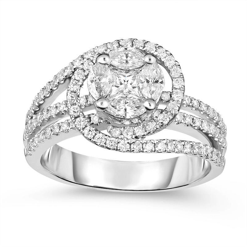 Image of ID 1 10 CT TW Marquise and Princess-Cut Composite Natural Diamond Swirl Bypass Frame Engagement Ring in Solid 14K White Gold