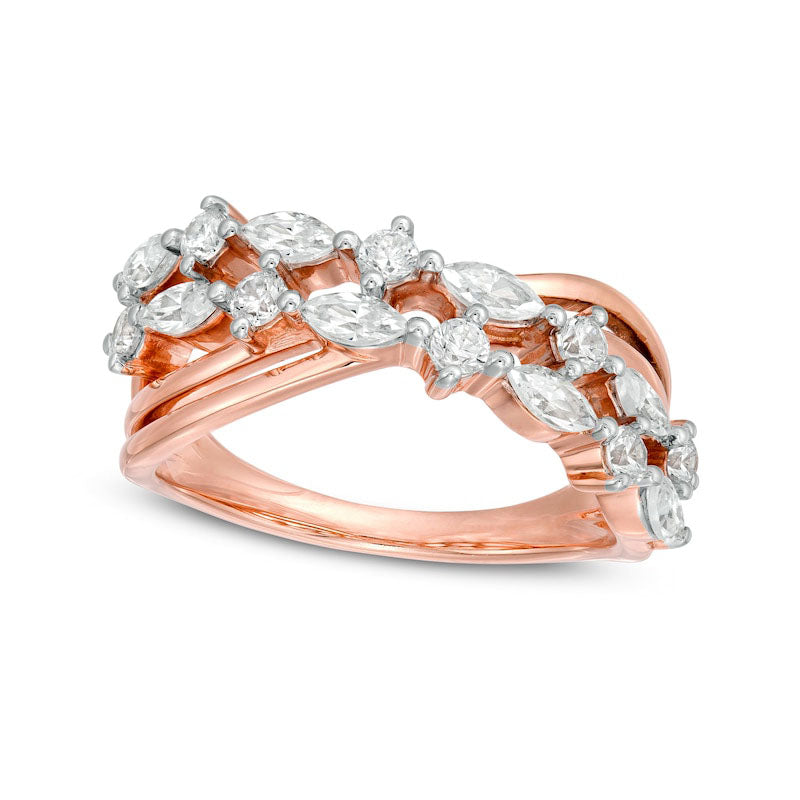 Image of ID 1 10 CT TW Marquise and Round Natural Diamond Alternating Crossover Ring in Solid 10K Rose Gold