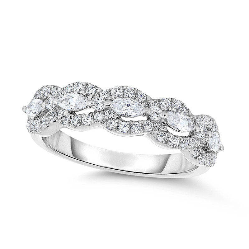 Image of ID 1 10 CT TW Marquise and Round Natural Diamond Frame Band in Solid 14K White Gold