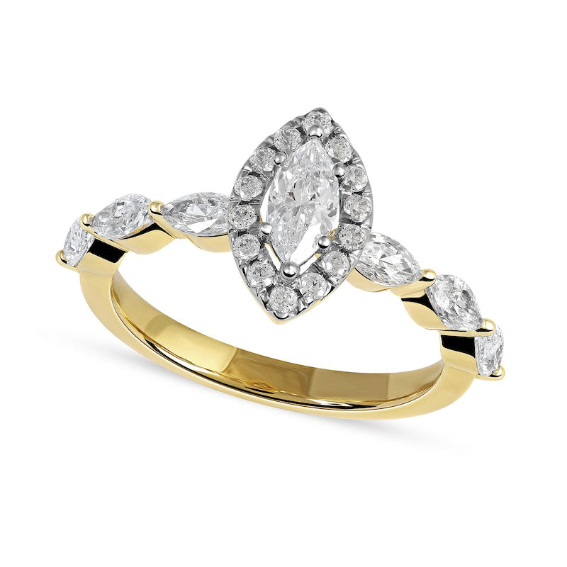 Image of ID 1 10 CT TW Marquise and Round Natural Diamond Frame Engagement Ring in Solid 10K Yellow Gold