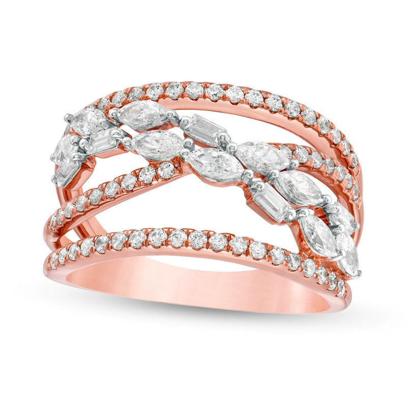 Image of ID 1 10 CT TW Multi-Shape Natural Diamond Criss-Cross Orbit Ring in Solid 10K Rose Gold