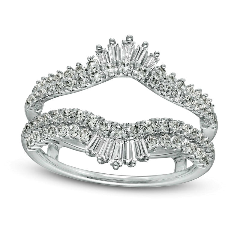 Image of ID 1 10 CT TW Natural Clarity Enhanced Diamond Double Row Crown Solitaire Enhancer in Solid 14K White Gold