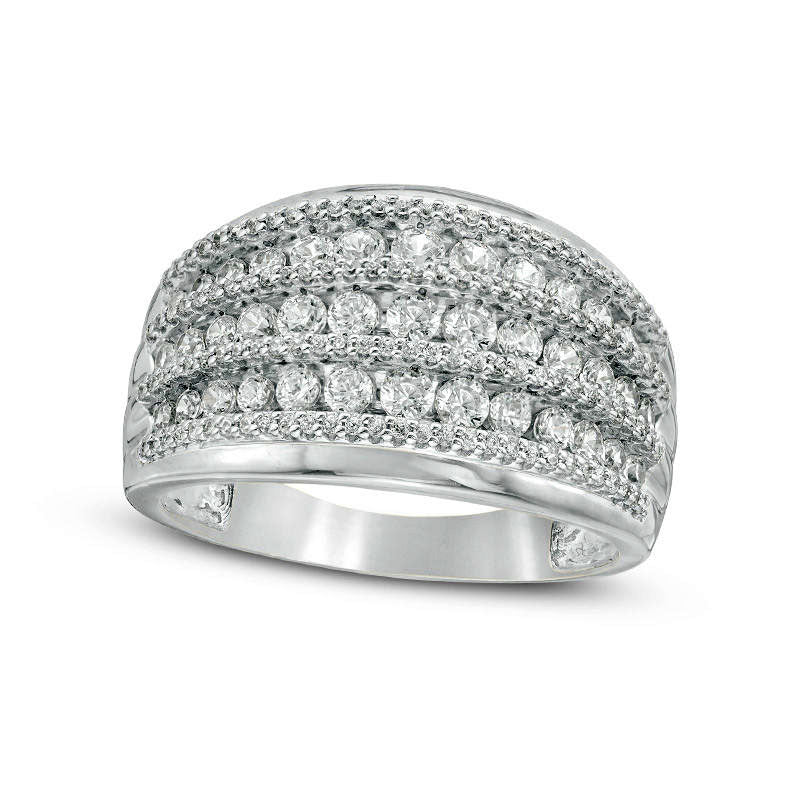 Image of ID 1 10 CT TW Natural Diamond Alternating Graduated Multi-Row Ring in Solid 10K White Gold