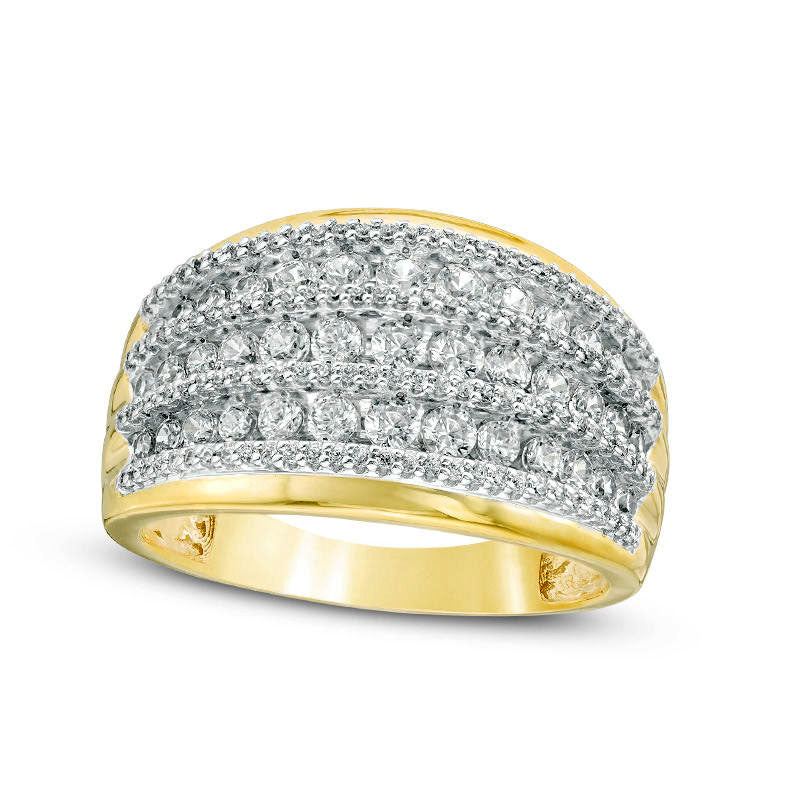 Image of ID 1 10 CT TW Natural Diamond Alternating Graduated Multi-Row Ring in Solid 10K Yellow Gold