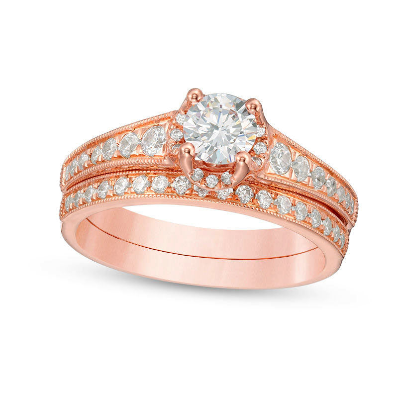 Image of ID 1 10 CT TW Natural Diamond Antique Vintage-Style Bridal Engagement Ring Set in Solid 14K Rose Gold