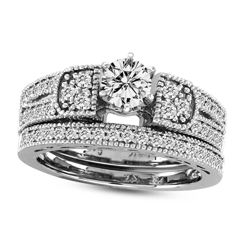Image of ID 1 10 CT TW Natural Diamond Antique Vintage-Style Bridal Engagement Ring Set in Solid 14K White Gold