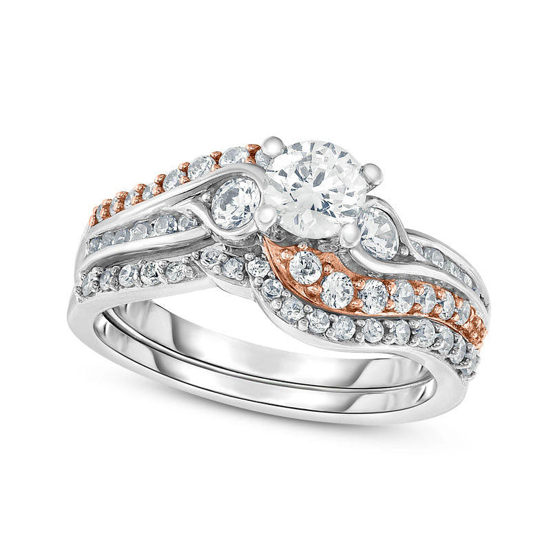 Image of ID 1 10 CT TW Natural Diamond Bypass Bridal Engagement Ring Set in Solid 14K Two-Tone Gold