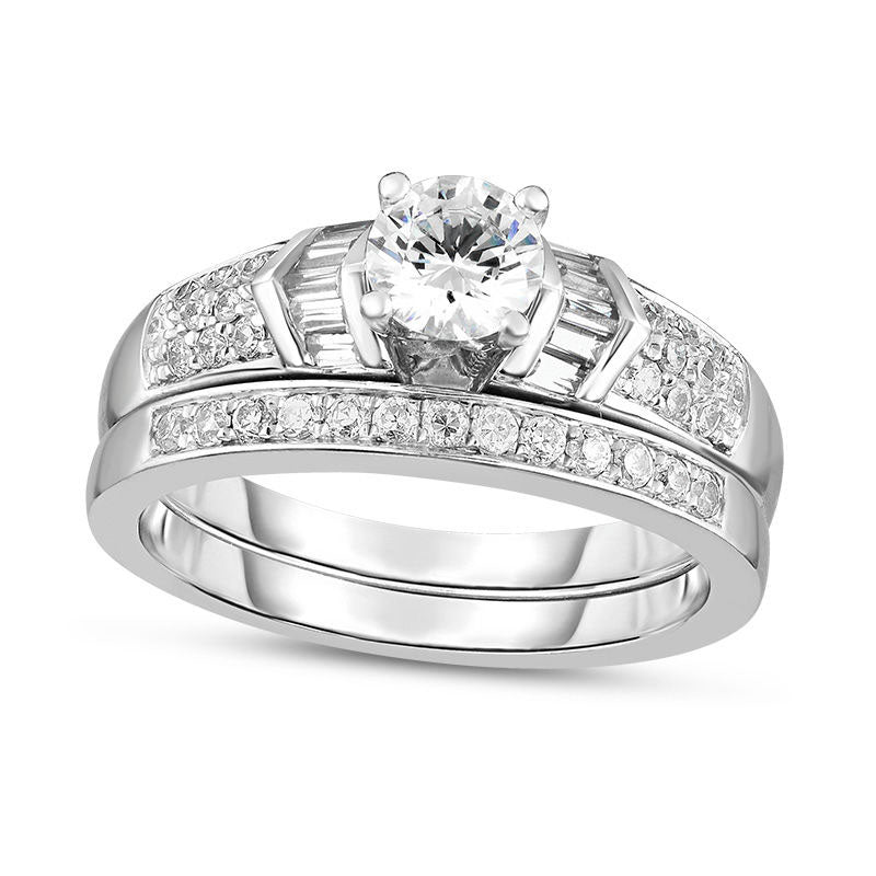 Image of ID 1 10 CT TW Natural Diamond Chevron Collar Bridal Engagement Ring Set in Solid 14K White Gold