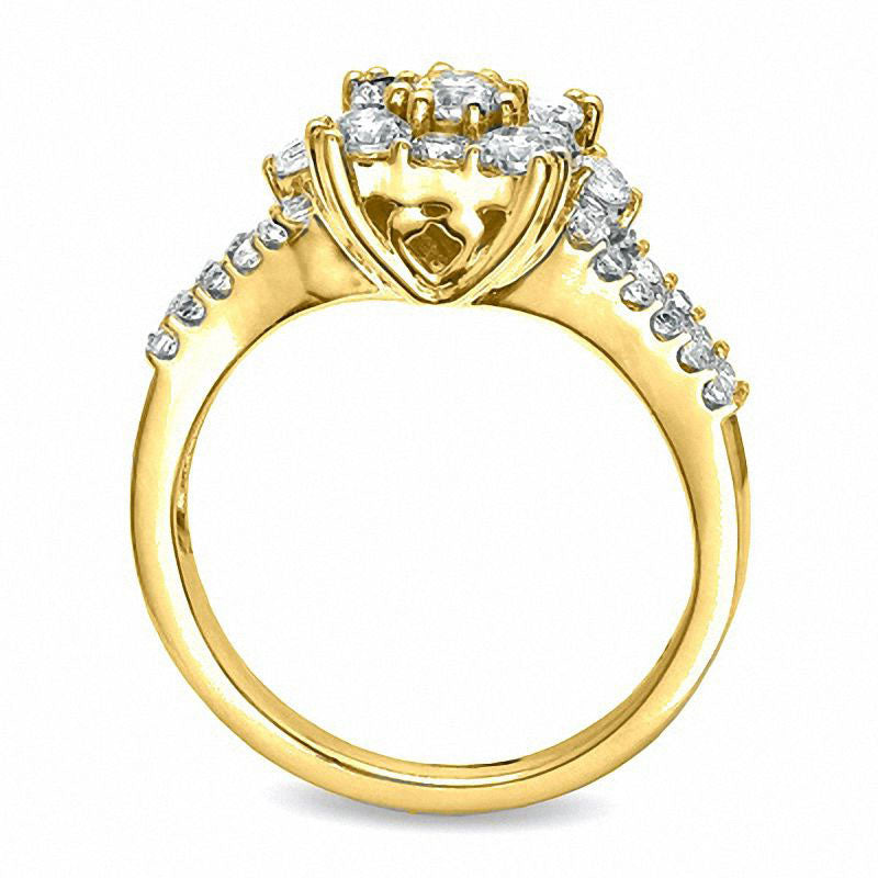 Image of ID 1 10 CT TW Natural Diamond Cluster Square Ring in Solid 10K Yellow Gold