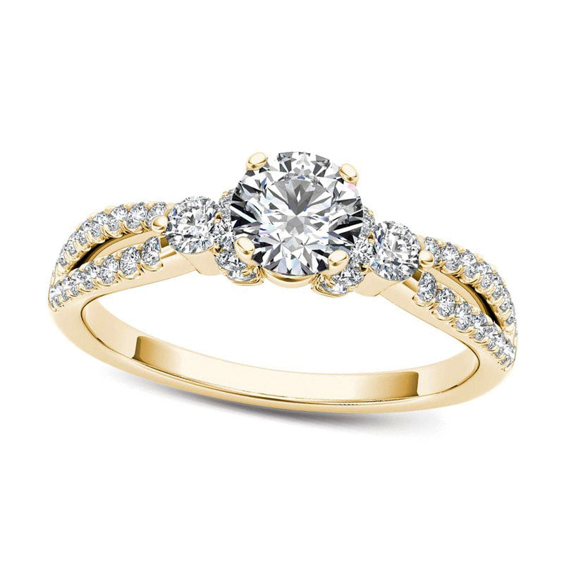 Image of ID 1 10 CT TW Natural Diamond Collared Split Shank Engagement Ring in Solid 14K Gold