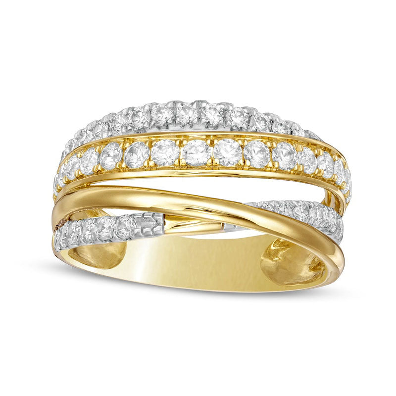 Image of ID 1 10 CT TW Natural Diamond Cross-Over Multi-Row Ring in Solid 10K Yellow Gold