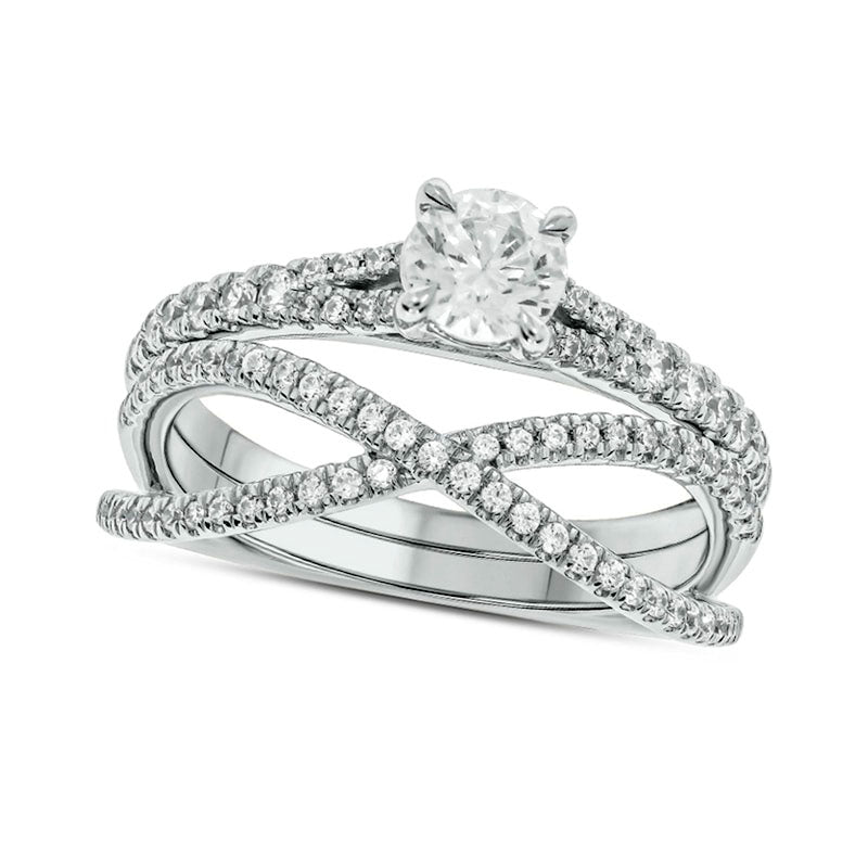 Image of ID 1 10 CT TW Natural Diamond Crossover Bridal Engagement Ring Set in Solid 10K White Gold