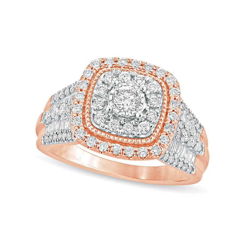Image of ID 1 10 CT TW Natural Diamond Cushion Frame Antique Vintage-Style Engagement Ring in Solid 10K Rose Gold