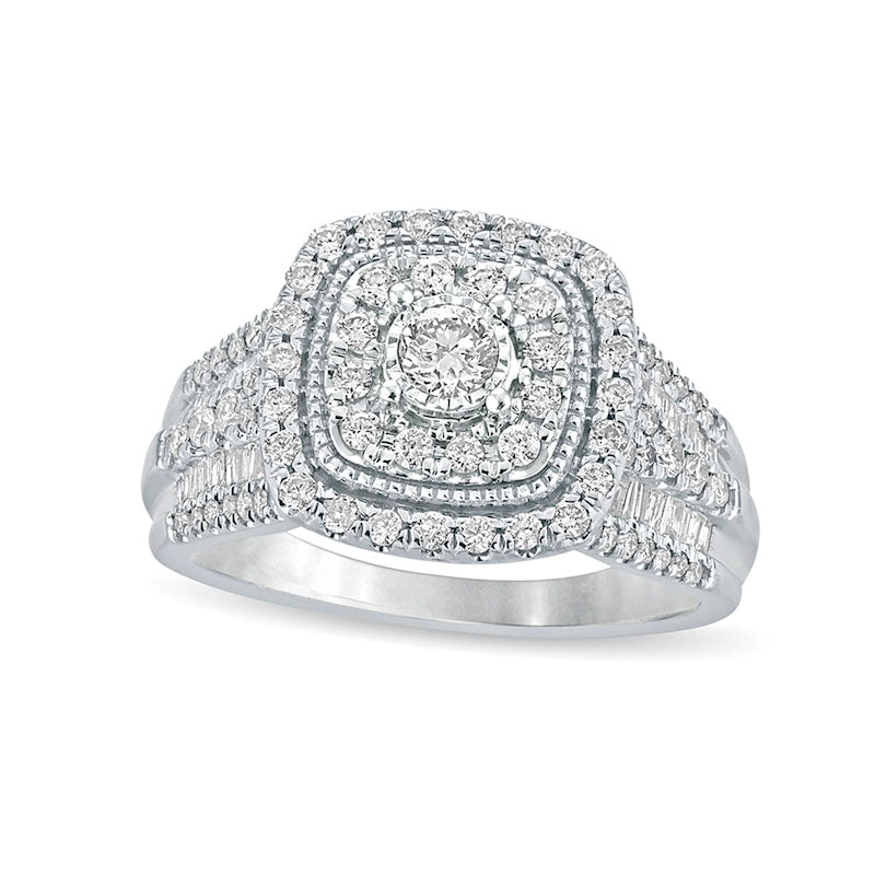 Image of ID 1 10 CT TW Natural Diamond Cushion Frame Antique Vintage-Style Engagement Ring in Solid 10K White Gold