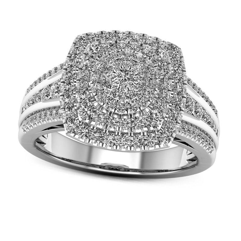Image of ID 1 10 CT TW Natural Diamond Cushion Frame Ring in Solid 10K White Gold