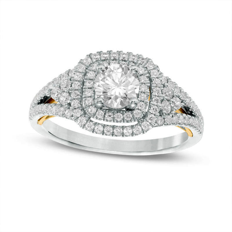 Image of ID 1 10 CT TW Natural Diamond Cushion Frame Tri-Sides Engagement Ring in Solid 14K Two-Tone Gold