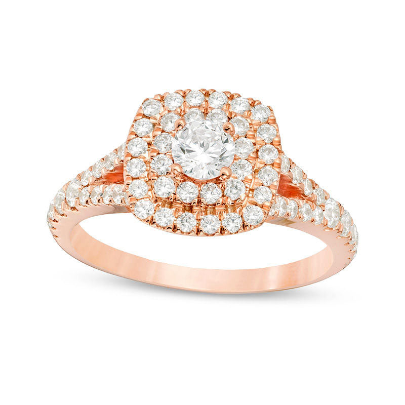 Image of ID 1 10 CT TW Natural Diamond Double Cushion Frame Engagement Ring in Solid 10K Rose Gold
