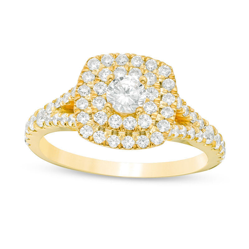 Image of ID 1 10 CT TW Natural Diamond Double Cushion Frame Engagement Ring in Solid 10K Yellow Gold
