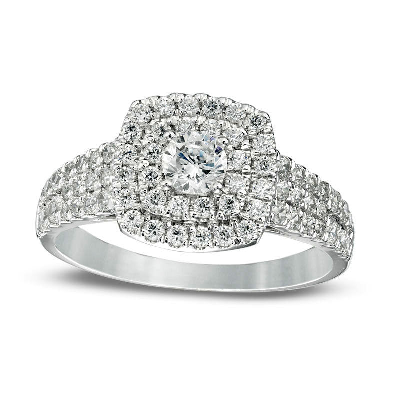 Image of ID 1 10 CT TW Natural Diamond Double Cushion Frame Multi-Row Engagement Ring in Solid 14K White Gold