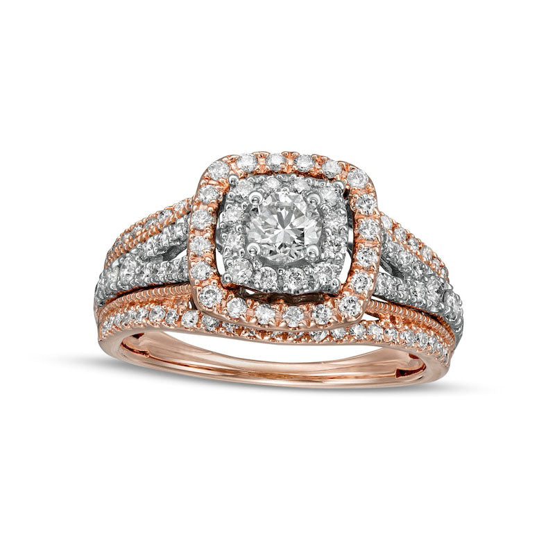 Image of ID 1 10 CT TW Natural Diamond Double Cushion-Shaped Frame Antique Vintage-Style Engagement Ring in Solid 14K Rose Gold (I/I2)